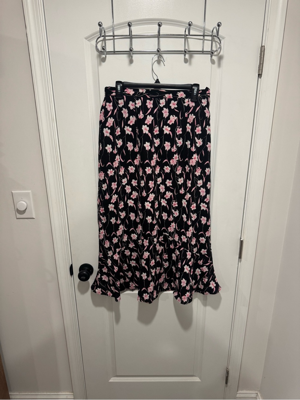 Sag Harbor Black Midi Skirt with Pink Floral Print